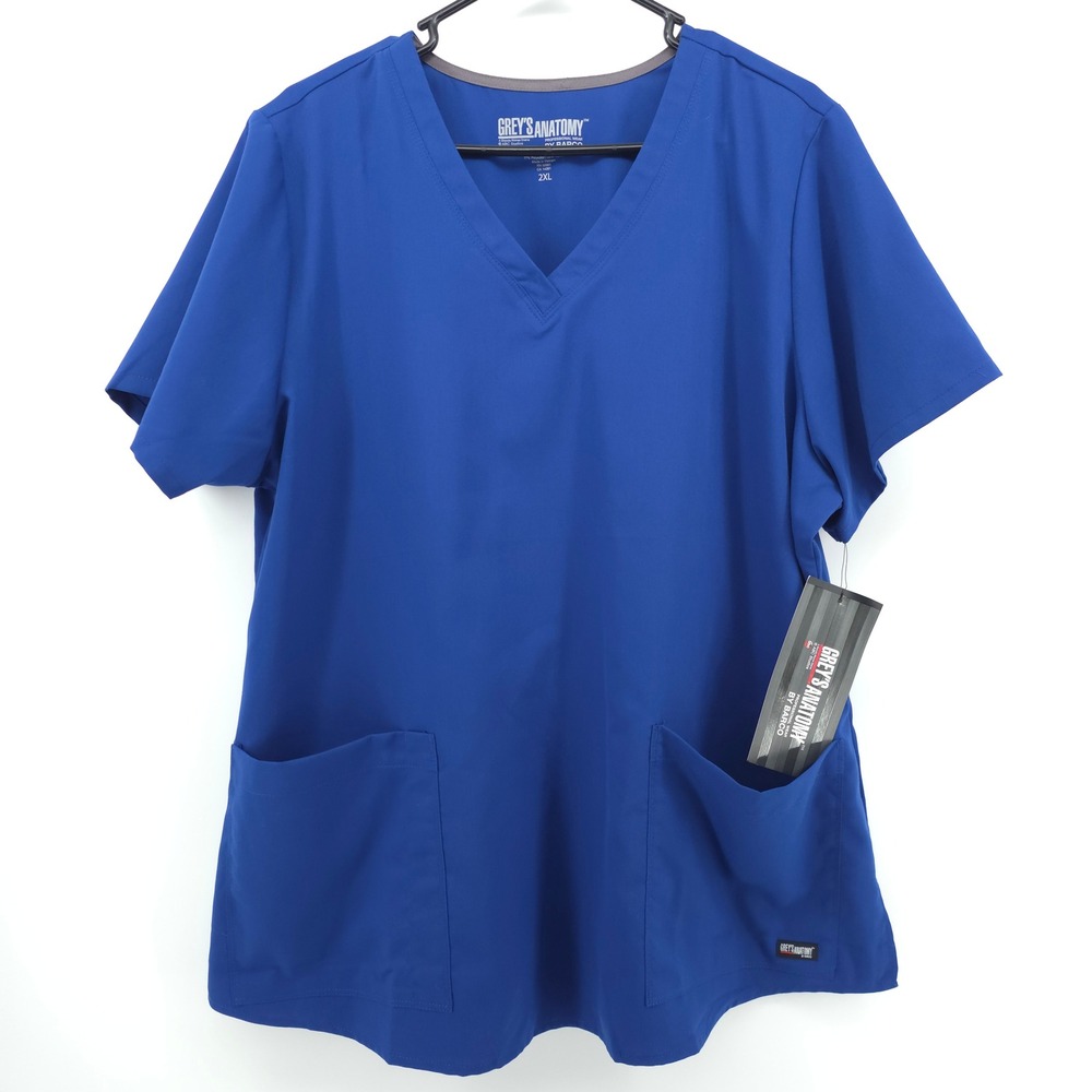 Greys Anatomy Barco Womens Scrub Top V-Neck 2XL Royal Blue Moisture Wicking NWT